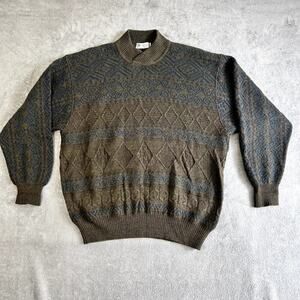 Charles Jourdan Made in Italy Wool Alpaca Aztec Cable Knit Sweater Size L